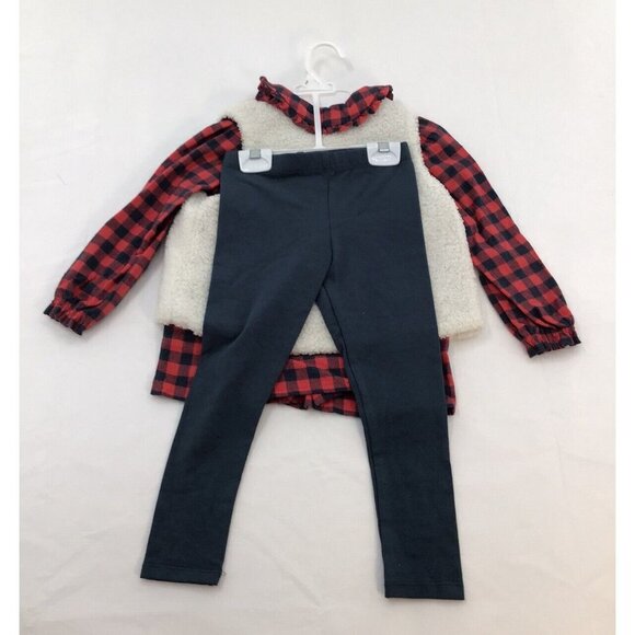 Max Studio Size 3T Outfit 3 pc Holiday Outfit Set Flannel Shirt Vest & Leggings - Picture 3 of 3